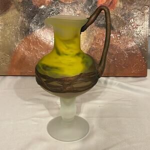 Hand Made Blown Glass  Carafe Vase Coated With Metal  Brown/Yellow